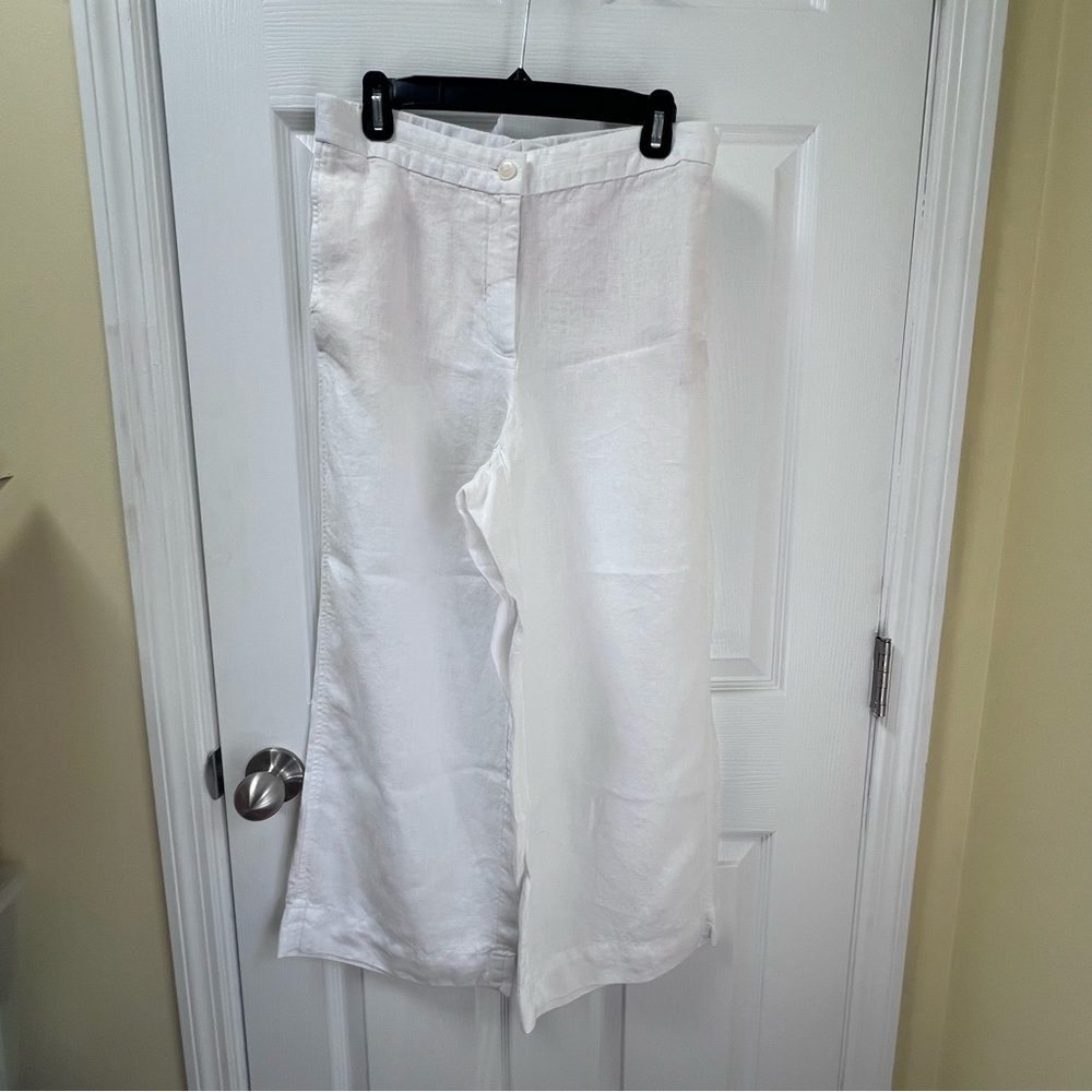J Jill PureJill Linen Ankle Cropped Pants White, Size M, Wide Leg with Pockets